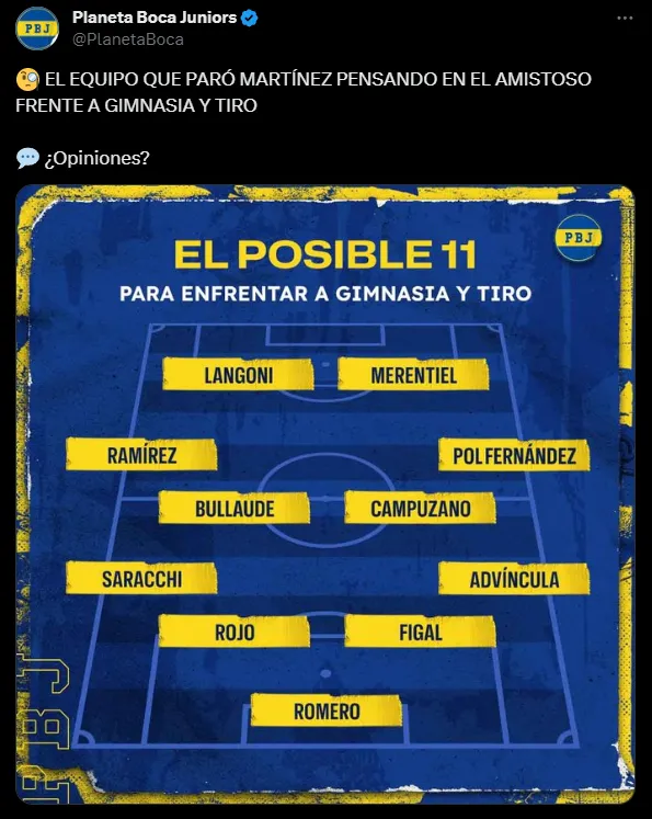 El once que paró Martínez. (Captura)
