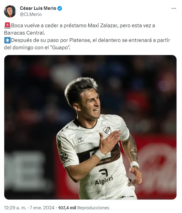 Maxi Zalazar jugará en Barracas Central. (Captura)