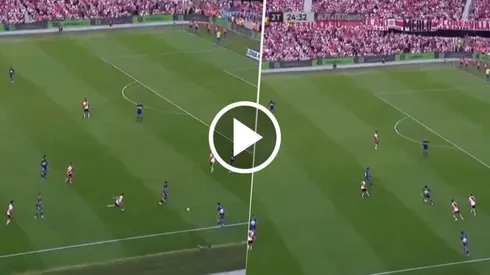 La gran jugada de Equi Fernández antes del gol frente a River. Foto: Captura