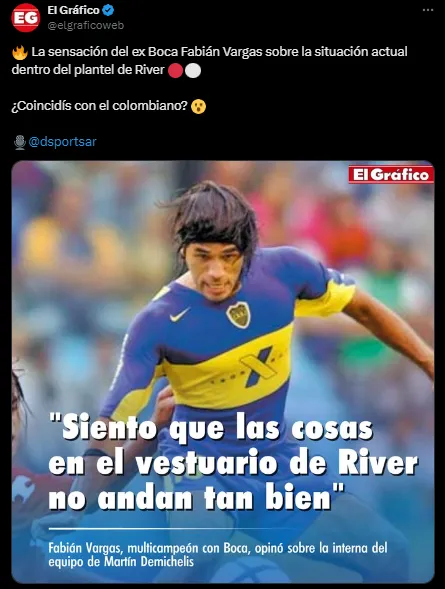 La opinión de Fabián Vargas sobre River. (Captura)