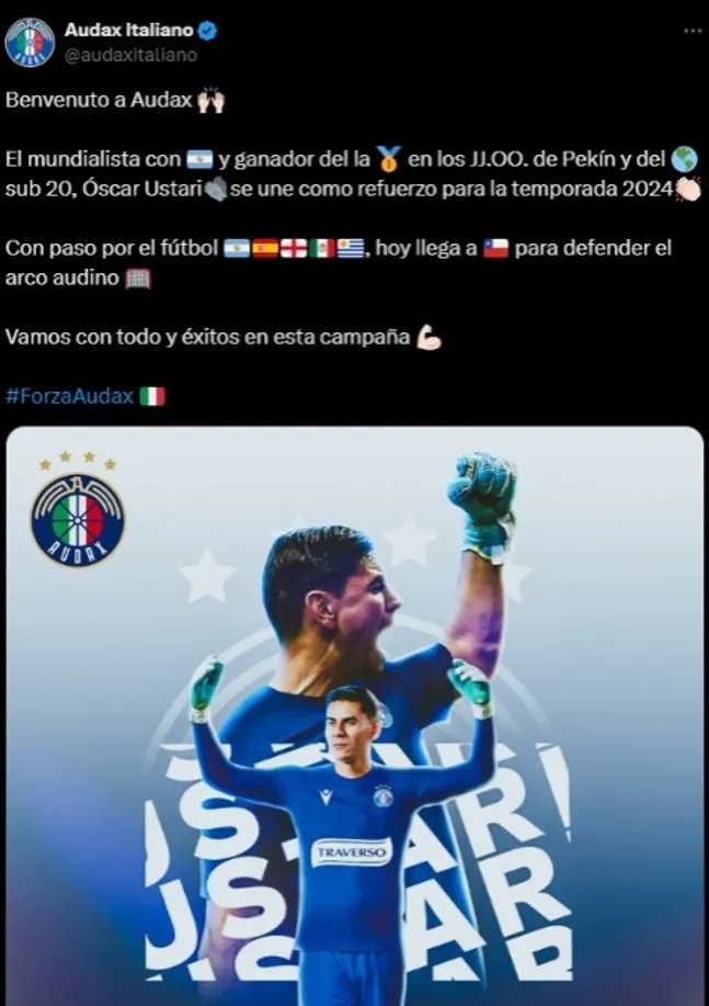 La presentación de Óscar Ustario en Audax Italiano.