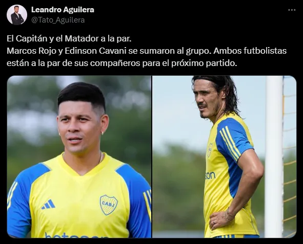 Cavani y Rojo se entrenan a la par del grupo. (Captura)