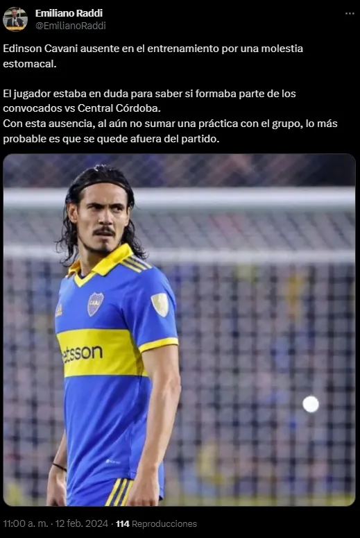 El uruguayo podría perderse el próximo partido.