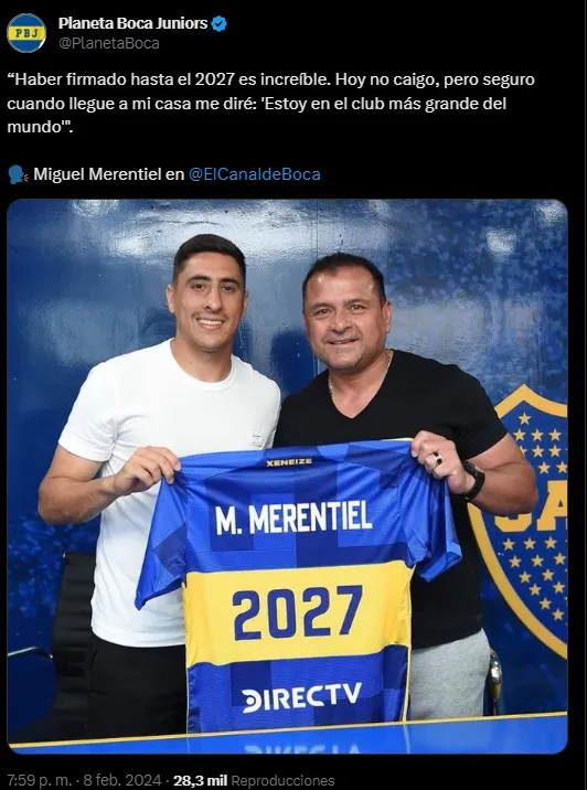 Merentiel renovó hasta 2027 con Boca.