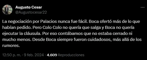 Las trabas que puso Colo Colo en la negociación por Carlos Palacios. (Captura)