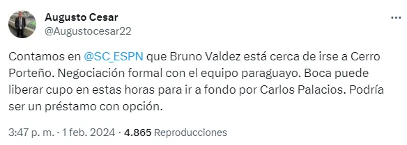 Bruno Valdez puede llegar a Cerro Porteño. (Captura)