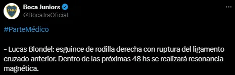 Boca confirmó la lesión de Blondel.