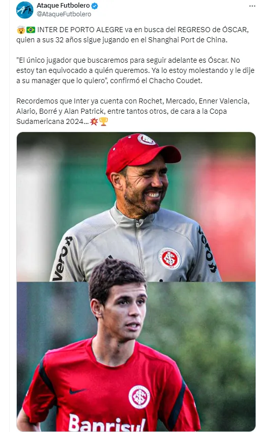 Inter de Porte Alegra va por Óscar.