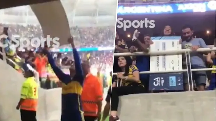 Marcos Rojo regalandole el cheque de Copa Argentina a una hincha de Boca