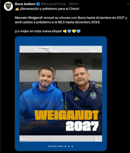 Weigandt renovó en Boca. (Captura)