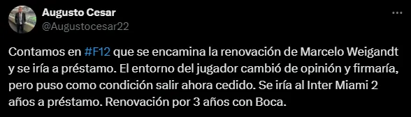 El entorno de Weigandt cambió de opinión. (Captura)