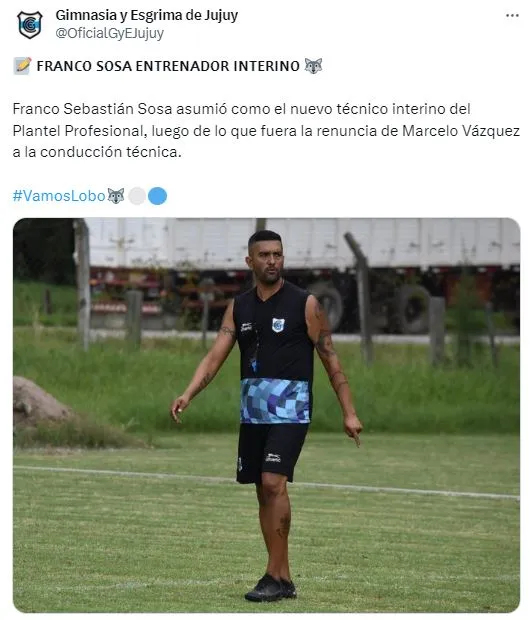 Sosa debutará como DT de la Primera de Gimnasia de Jujuy. Foto: Captura