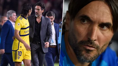 Edinson Cavani junto a Eduardo Domínguez y Diego Martínez, DT de Boca