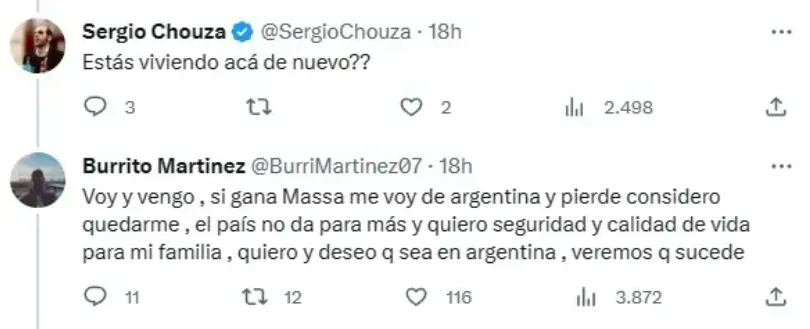 El mensaje del Burrito Martínez en su twitter. (Captura)