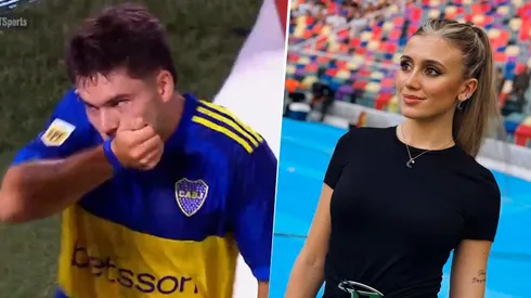 Morena Beltrán y una intimidad del festejo de Blondel vs. Racing