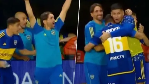 El festejo de Diego Martínez tras el gol de Cavani a Racing