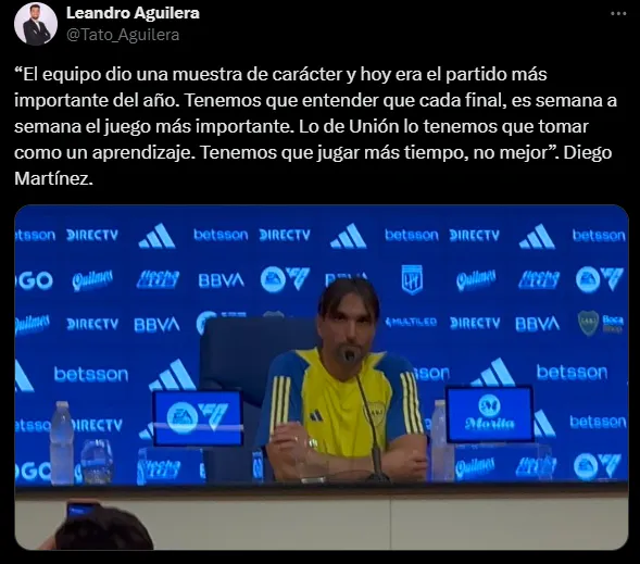 La virtud que le vio Diego Martínez a su equipo. (Captura)