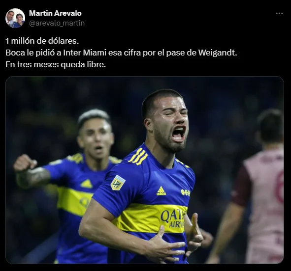 El pedido de Boca al Inter Miami. (Captura)