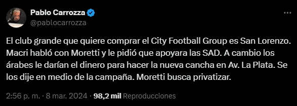 Manchester City está interesado en comprar a San Lorenzo. (Captura)