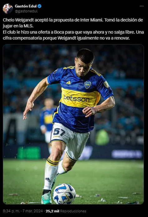 Weigandt aceptó la oferta del Inter Miami.