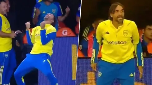 El festejo de Diego Martínez a los goles de Cavani a Belgrano