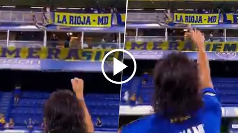 El emotivo saludo entre Riquelme y Cavani. Foto: Captura