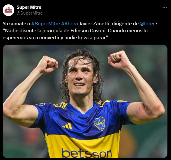 Zanetti bancó a Edinson Cavani. (Captura)