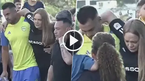 Sergio Romero asistiendo a su esposa, Eliana Guercio, tras su inconveniente