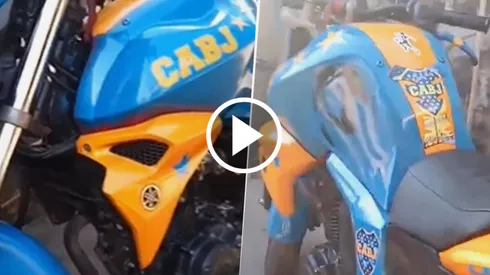 La moto del hincha que viaja a ver a Boca.