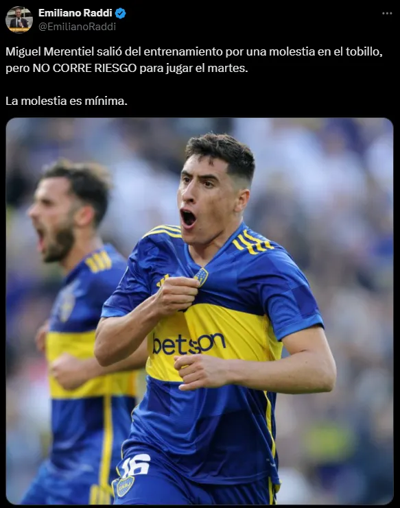Merentiel no corre riesgo para jugar ante el Pincha. (Captura)