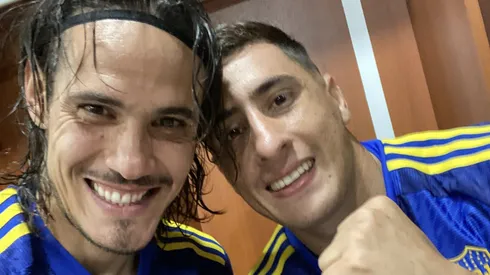Edinson Cavani y Miguel Merentiel en Boca