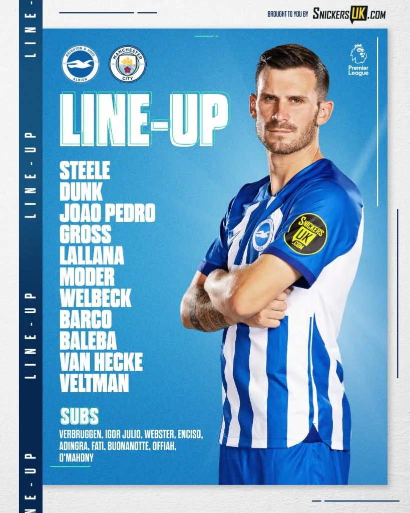 Barco será titular contra Manchester City. (Brighton Oficial)