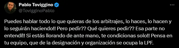 La dura respuesta de Toviggino. (Captura)