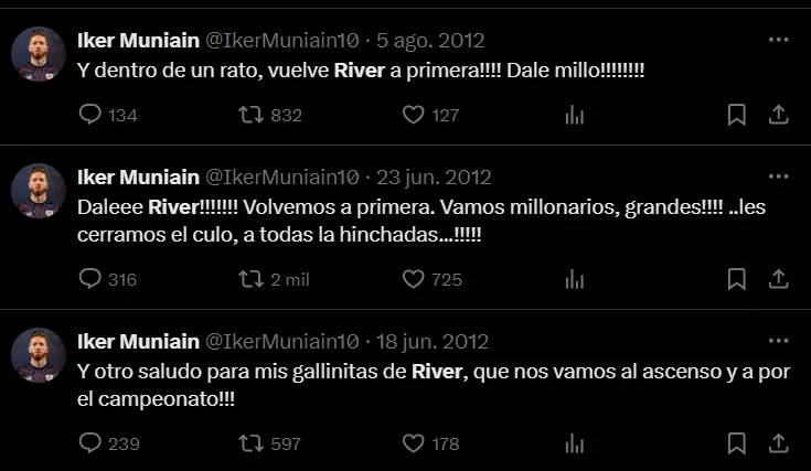 Los tuits de Iker Muniain sobre el descenso de River.