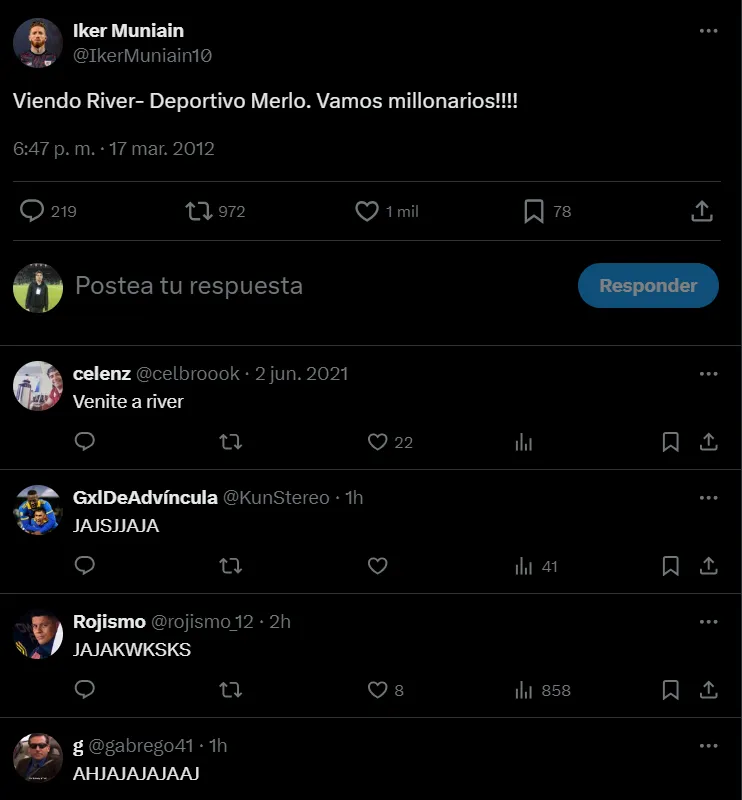 Los tuits de Iker Muniain sobre el descenso de River.