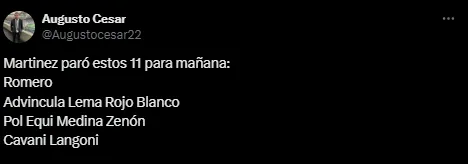 El equipo que probó Diego Martínez este jueves.