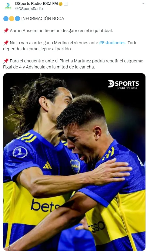 Boca no arriesgará a Medina.