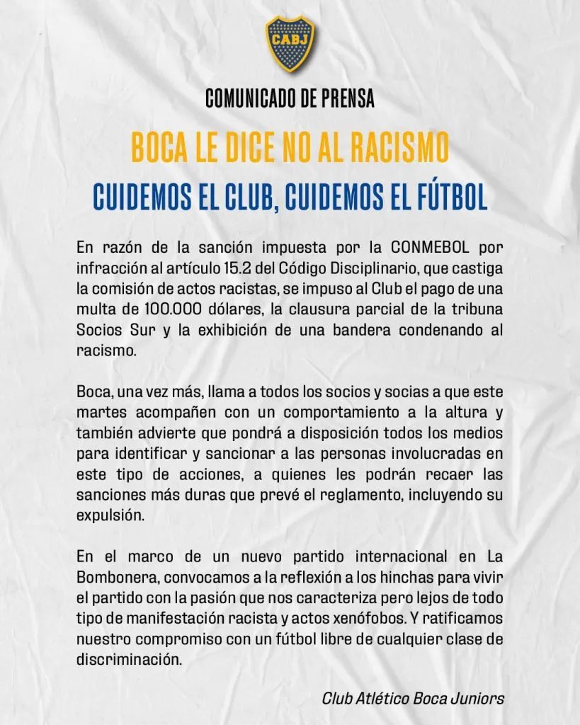 El comunicado oficial de Boca.