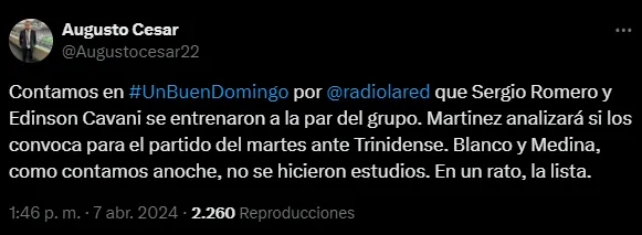 Romero y Cavani están a la par. (Captura)