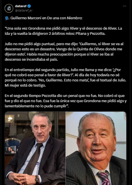 Grondona no pudo evitar que River descienda. (Captura)