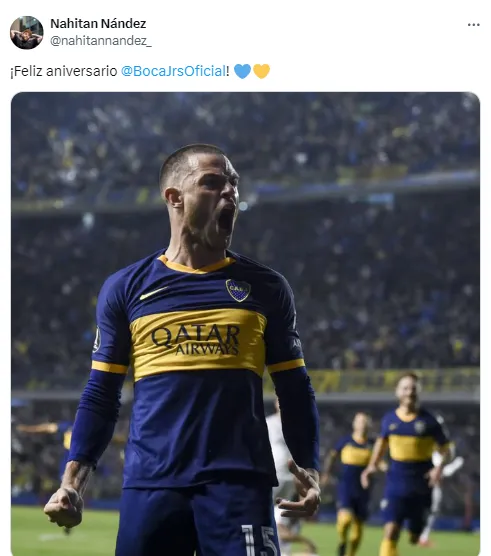 Nandez saludó a Boca por el cumpleaños.