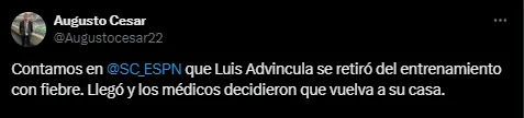 El peruano dejó la práctica del Xeneize.