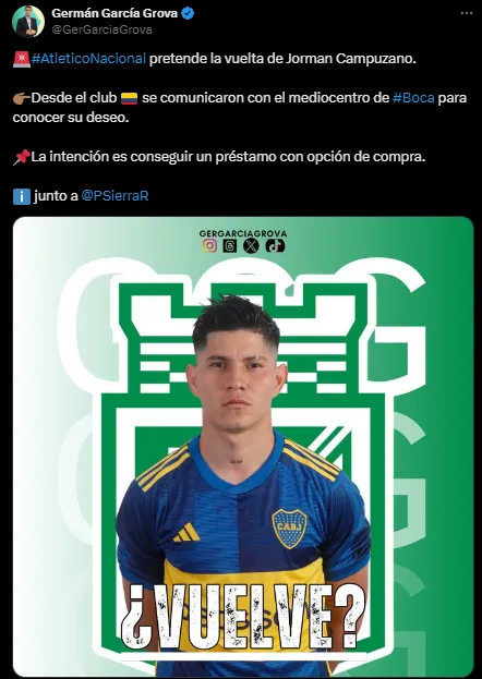 Atlético Nacional quiere a Campuzano. (Captura)
