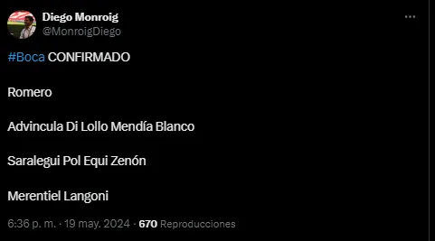 La formación del Xeneize para visitar a Central Córdoba.