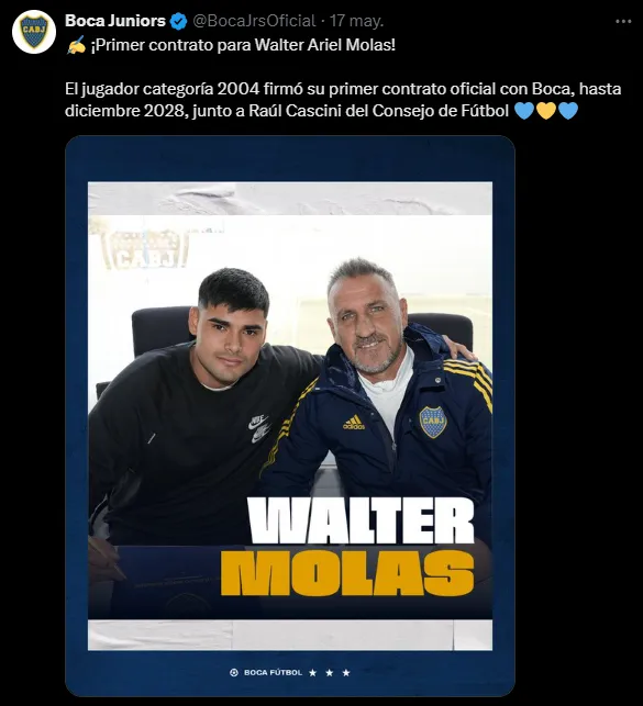Molas firmó contrato con Boca. (Captura)