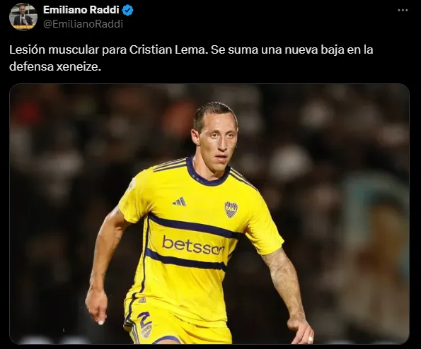 Lema es baja en Boca. (Captura)