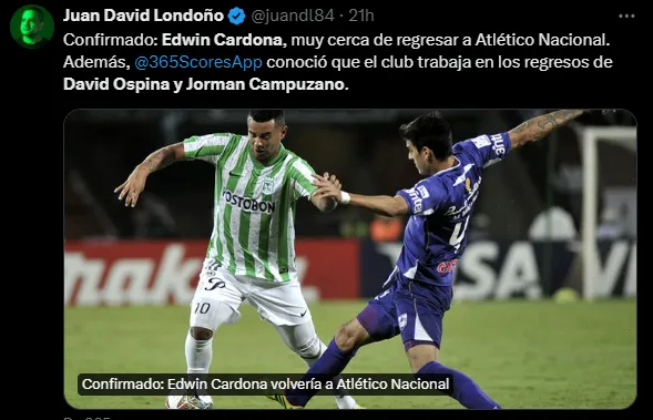 Campuzano interesa en Atlético Nacional. (Captura)