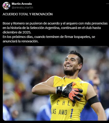 Romero se quedará un año más en Boca.