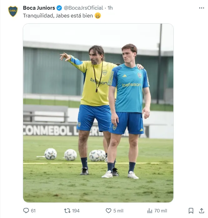 Jabes y Diego durante la práctica de Boca.