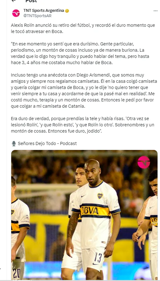 La fuerte declaración de Rolín. (TNT Sports)